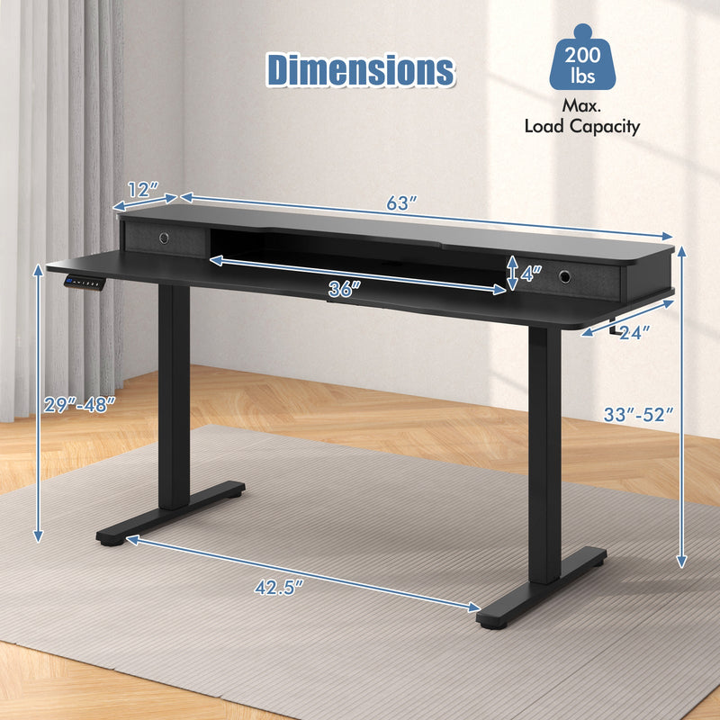 Electric Standing Desk with 2 Drawers | 63"x24"