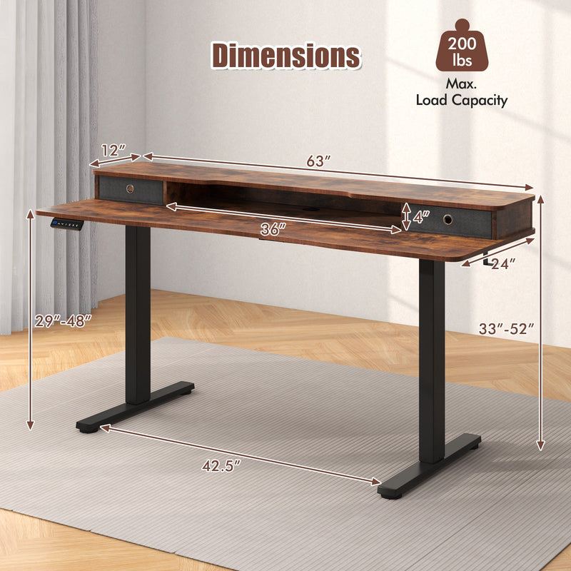 Electric Standing Desk with 2 Drawers | 63"x24"