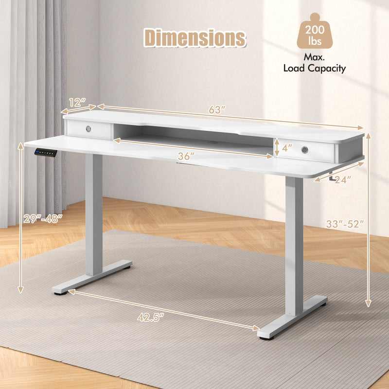 Electric Standing Desk with 2 Drawers | 63"x24"